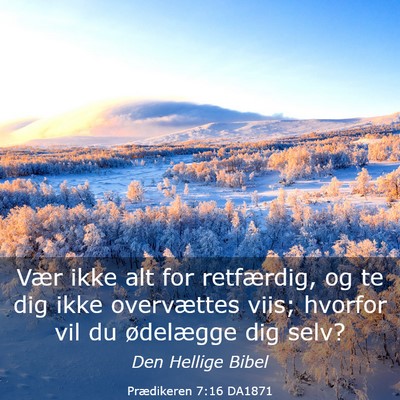 Picture 03 - Prædikeren 7:16 DA1871 - Vær ikke alt for retfærdig, og te dig ikke - Bible Verse Picture