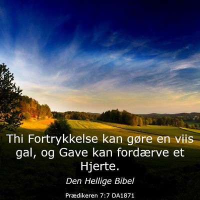 Picture 03 - Prædikeren 7:7 DA1871 - Thi Fortrykkelse kan gøre en viis gal, og Gave - Bible Verse Picture