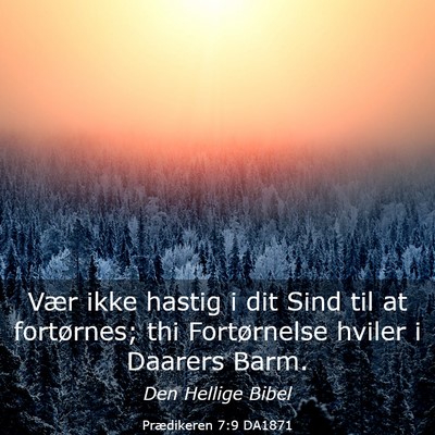 Picture 03 - Prædikeren 7:9 DA1871 - Vær ikke hastig i dit Sind til at fortørnes; - Bible Verse Picture