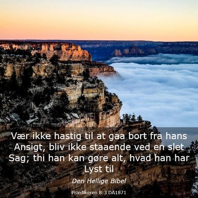 Picture 03 - Prædikeren 8:3 DA1871 - Vær ikke hastig til at gaa bort fra hans Ansigt, - Bible Verse Picture