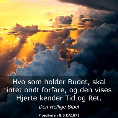 Picture 03 - Prædikeren 8:5 DA1871 - Hvo som holder Budet, skal intet ondt forfare, og - Bible Verse Picture