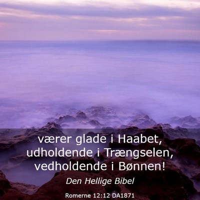 Picture 03 - Romerne 12:12 DA1871 - værer glade i Haabet, udholdende i Trængselen, - Bible Verse Picture