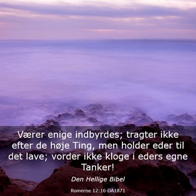 Picture 03 - Romerne 12:16 DA1871 - Værer enige indbyrdes; tragter ikke efter de - Bible Verse Picture