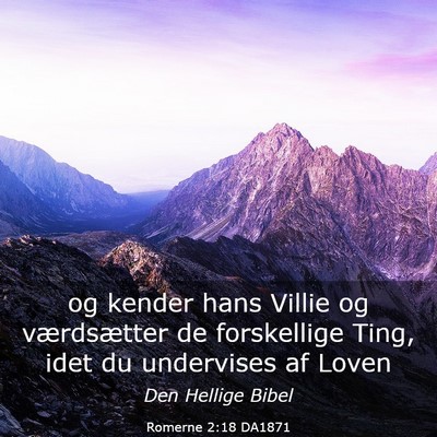 Picture 03 - Romerne 2:18 DA1871 - og kender hans Villie og værdsætter de - Bible Verse Picture