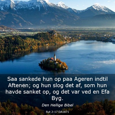 Picture 03 - Rut 2:17 DA1871 - Saa sankede hun op paa Ageren indtil Aftenen; og - Bible Verse Picture