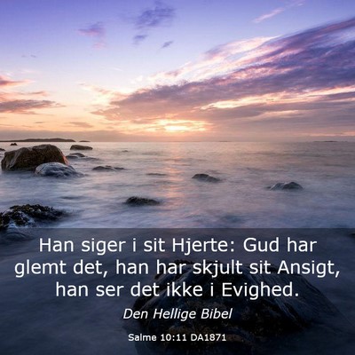 Picture 03 - Salme 10:11 DA1871 - Han siger i sit Hjerte: Gud har glemt det, han - Bible Verse Picture