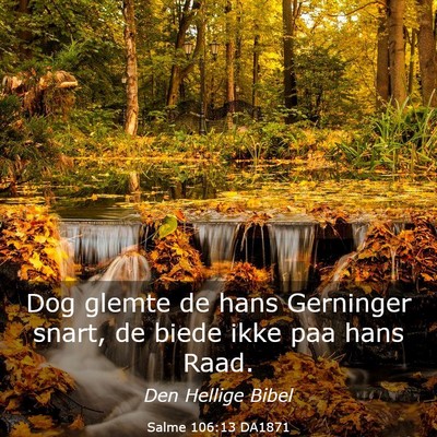 Picture 03 - Salme 106:13 DA1871 - Dog glemte de hans Gerninger snart, de biede ikke - Bible Verse Picture