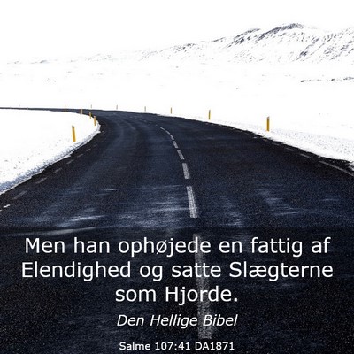 Picture 03 - Salme 107:41 DA1871 - Men han ophøjede en fattig af Elendighed og - Bible Verse Picture