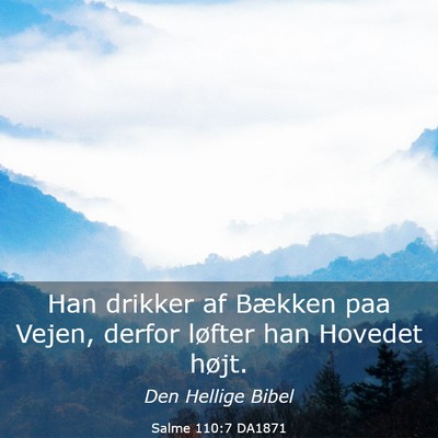 Picture 03 - Salme 110:7 DA1871 - Han drikker af Bækken paa Vejen, derfor løfter - Bible Verse Picture
