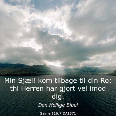 Picture 03 - Salme 116:7 DA1871 - Min Sjæl! kom tilbage til din Ro; thi Herren har - Bible Verse Picture