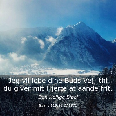 Picture 03 - Salme 119:32 DA1871 - Jeg vil løbe dine Buds Vej; thi du giver mit - Bible Verse Picture