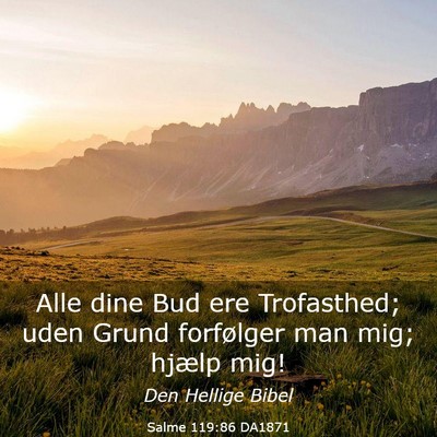 Picture 03 - Salme 119:86 DA1871 - Alle dine Bud ere Trofasthed; uden Grund - Bible Verse Picture