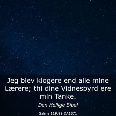 Picture 03 - Salme 119:99 DA1871 - Jeg blev klogere end alle mine Lærere; thi dine - Bible Verse Picture