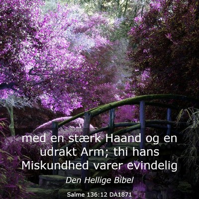 Picture 03 - Salme 136:12 DA1871 - med en stærk Haand og en udrakt Arm; thi hans - Bible Verse Picture