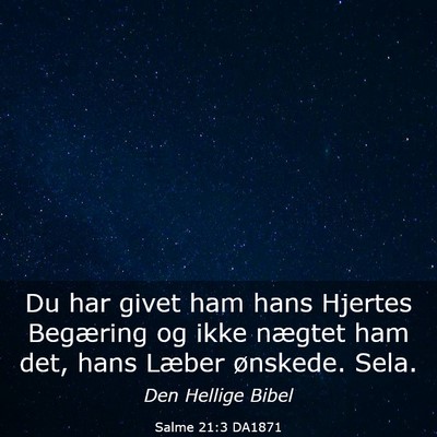 Picture 03 - Salme 21:3 DA1871 - Du har givet ham hans Hjertes Begæring og ikke - Bible Verse Picture
