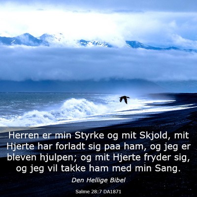 Picture 03 - Salme 28:7 DA1871 - Herren er min Styrke og mit Skjold, mit Hjerte - Bible Verse Picture