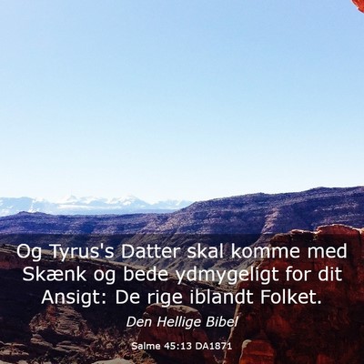 Picture 03 - Salme 45:13 DA1871 - Og Tyrus's Datter skal komme med Skænk og bede - Bible Verse Picture