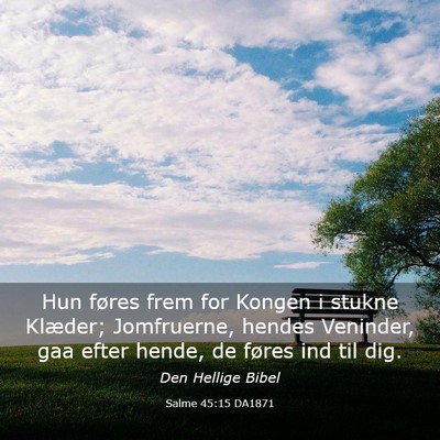 Picture 03 - Salme 45:15 DA1871 - Hun føres frem for Kongen i stukne Klæder; - Bible Verse Picture