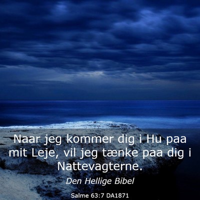 Picture 03 - Salme 63:7 DA1871 - Naar jeg kommer dig i Hu paa mit Leje, vil jeg - Bible Verse Picture