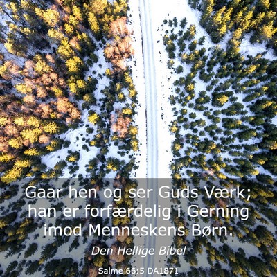 Picture 03 - Salme 66:5 DA1871 - Gaar hen og ser Guds Værk; han er forfærdelig i - Bible Verse Picture