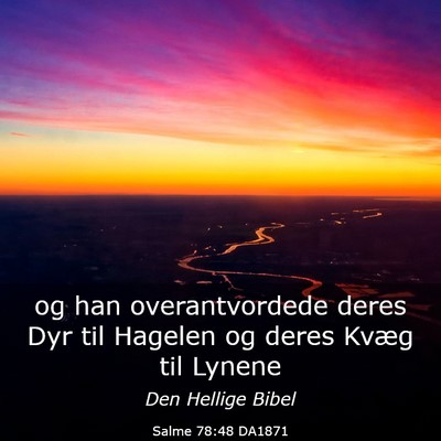 Picture 03 - Salme 78:48 DA1871 - og han overantvordede deres Dyr til Hagelen og - Bible Verse Picture