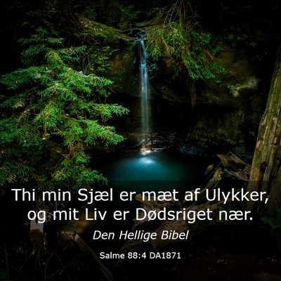 Picture 03 - Salme 88:4 DA1871 - Thi min Sjæl er mæt af Ulykker, og mit Liv er - Bible Verse Picture