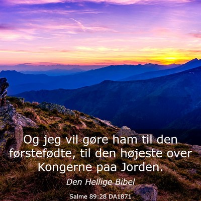Picture 03 - Salme 89:28 DA1871 - Og jeg vil gøre ham til den førstefødte, til - Bible Verse Picture