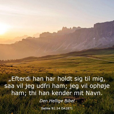 Picture 03 - Salme 91:14 DA1871 - „Efterdi han har holdt sig til mig, saa vil jeg - Bible Verse Picture
