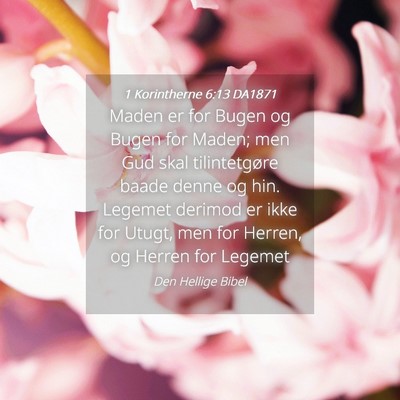 Picture 04 - 1 Korintherne 6:13 DA1871 - Maden er for Bugen og Bugen for Maden; men Gud - Bible Verse Picture