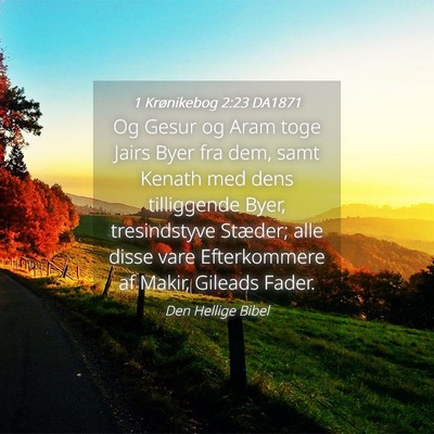 Picture 04 - 1 Krønikebog 2:23 DA1871 - Og Gesur og Aram toge Jairs Byer fra dem, samt - Bible Verse Picture