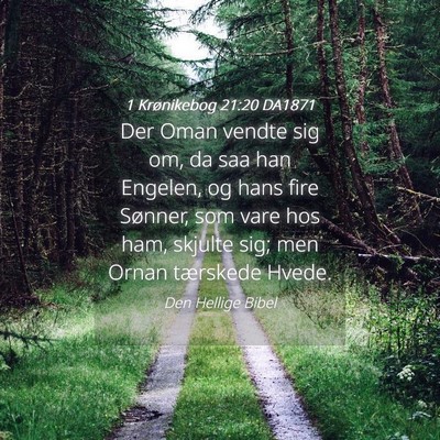 Picture 04 - 1 Krønikebog 21:20 DA1871 - Der Oman vendte sig om, da saa han Engelen, og - Bible Verse Picture