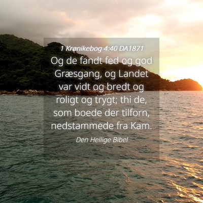 Picture 04 - 1 Krønikebog 4:40 DA1871 - Og de fandt fed og god Græsgang, og Landet var - Bible Verse Picture