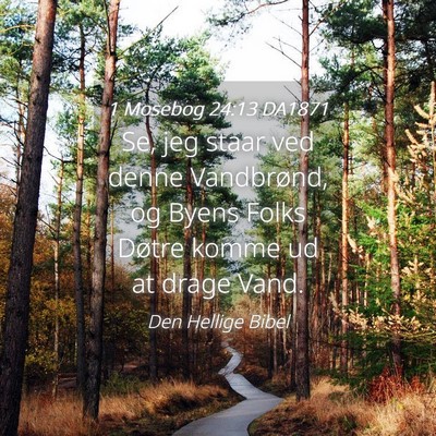 Picture 04 - 1 Mosebog 24:13 DA1871 - Se, jeg staar ved denne Vandbrønd, og Byens - Bible Verse Picture