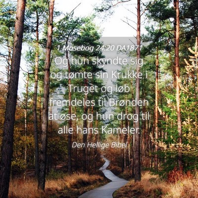 Picture 04 - 1 Mosebog 24:20 DA1871 - Og hun skyndte sig og tømte sin Krukke i Truget - Bible Verse Picture
