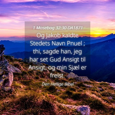 Picture 04 - 1 Mosebog 32:30 DA1871 - Og Jakob kaldte Stedets Navn Pnuel ; thi, sagde - Bible Verse Picture
