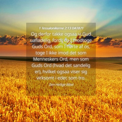 Picture 04 - 1 Tessalonikerne 2:13 DA1871 - Og derfor takke ogsaa vi Gud uafladelig, fordi, - Bible Verse Picture