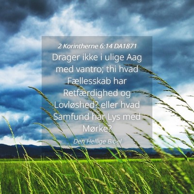 Picture 04 - 2 Korintherne 6:14 DA1871 - Drager ikke i ulige Aag med vantro; thi hvad - Bible Verse Picture