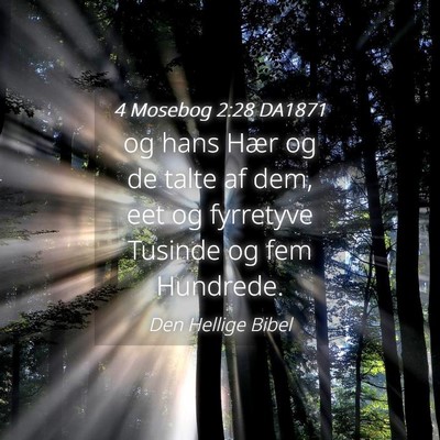 Picture 04 - 4 Mosebog 2:28 DA1871 - og hans Hær og de talte af dem, eet og fyrretyve - Bible Verse Picture