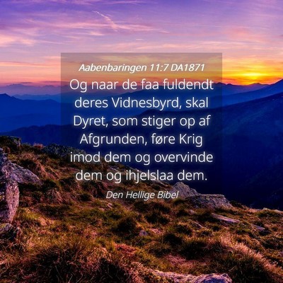 Picture 04 - Aabenbaringen 11:7 DA1871 - Og naar de faa fuldendt deres Vidnesbyrd, skal - Bible Verse Picture
