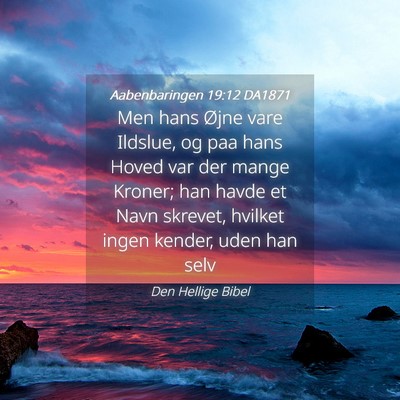 Picture 04 - Aabenbaringen 19:12 DA1871 - Men hans Øjne vare Ildslue, og paa hans Hoved - Bible Verse Picture