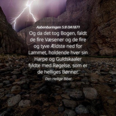 Picture 04 - Aabenbaringen 5:8 DA1871 - Og da det tog Bogen, faldt de fire Væsener og de - Bible Verse Picture