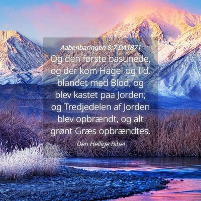 Picture 04 - Aabenbaringen 8:7 DA1871 - Og den første basunede, og der kom Hagel og Ild, - Bible Verse Picture
