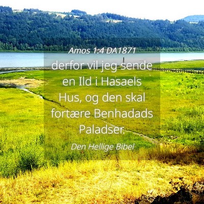 Picture 04 - Amos 1:4 DA1871 - derfor vil jeg sende en Ild i Hasaels Hus, og den - Bible Verse Picture