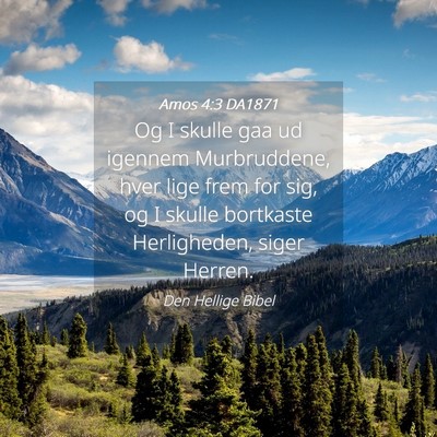 Picture 04 - Amos 4:3 DA1871 - Og I skulle gaa ud igennem Murbruddene, hver lige - Bible Verse Picture