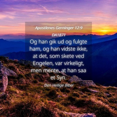 Picture 04 - Apostlenes Gerninger 12:9 DA1871 - Og han gik ud og fulgte ham, og han vidste ikke, - Bible Verse Picture