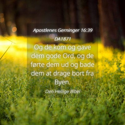Picture 04 - Apostlenes Gerninger 16:39 DA1871 - Og de kom og gave dem gode Ord, og de førte dem - Bible Verse Picture