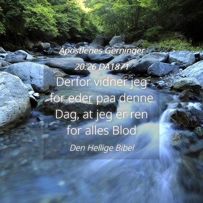 Picture 04 - Apostlenes Gerninger 20:26 DA1871 - Derfor vidner jeg for eder paa denne Dag, at jeg - Bible Verse Picture