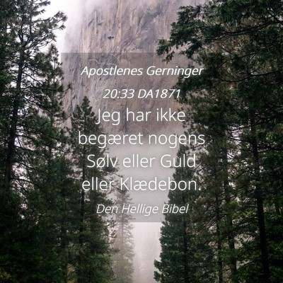 Picture 04 - Apostlenes Gerninger 20:33 DA1871 - Jeg har ikke begæret nogens Sølv eller Guld - Bible Verse Picture