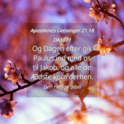 Picture 04 - Apostlenes Gerninger 21:18 DA1871 - Og Dagen efter gik Paulus ind med os til Jakob, - Bible Verse Picture