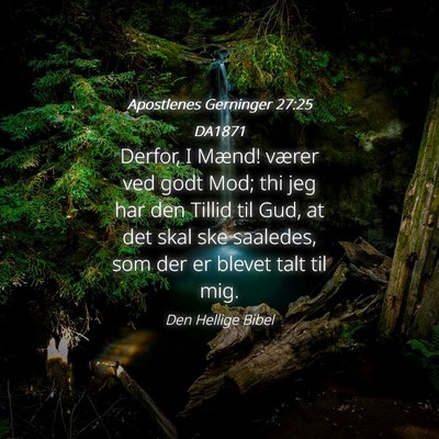 Picture 04 - Apostlenes Gerninger 27:25 DA1871 - Derfor, I Mænd! værer ved godt Mod; thi jeg har - Bible Verse Picture